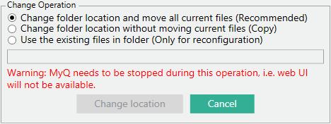 Under Change Operation, select the required method of relocation of the exisiting data, and then click Change Location.