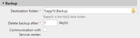 FIGURE 5.19. The Backup section of the backup schedule properties panel Backup settings Destination folder The folder where the backup data are stored.