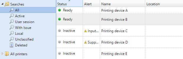 7.1. List of printing devices On the Printers main tab, you can see printing devices and information about them.