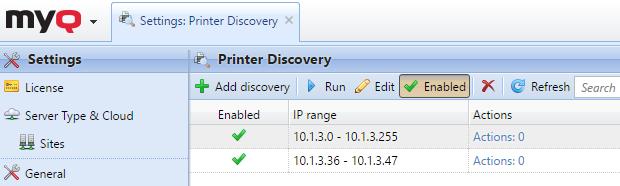 7.3. Discovering printing devices On the the Printer discovery settings tab, you can create and run print discoveries to search for all network printing devices within a