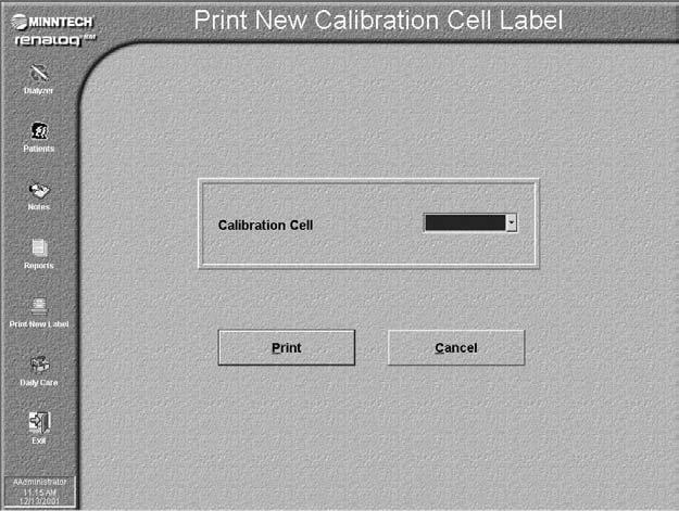 Print New Labels Print New Calibration Cell Labels To print a barcode label for a specific calibration cell, follow these steps: 1.