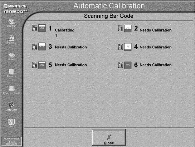 Renalog RM User Guide The Startup Calibration window is displayed. 3. Select Automatic. The Automatic Calibration window is displayed. 4.