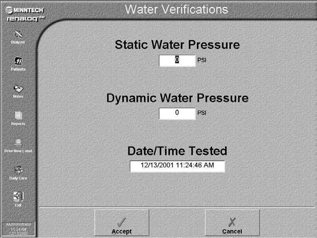 Perform Daily Care Tasks Verify Water Pressure To verify the water pressures, follow these steps: 1. In Technician mode, select Daily Care on the navigation bar to display the Daily Care menu. 2.