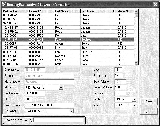 Renalog RM User Guide Edit Active Dialyzer Information To edit existing active dialyzer information, follow these steps: 1. In Administrator mode, select Edit from the menu bar. 2.