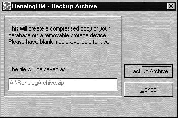 The Backup Archive window is displayed. 3. Select Backup Archive to back up the archive file to the selected drive displayed in the backup path.