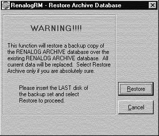 The Restore Archive Database window is displayed. 3.