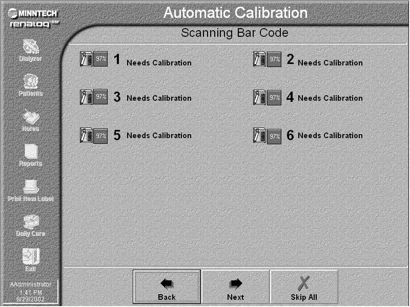 Startup Sequence If you selected Automatic, the Automatic Calibration window is displayed. Go to step 23 in this procedure. If you selected Manual, the Manual Calibration window is displayed.