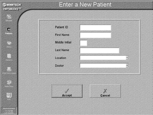 5 Work w ith Patient Records The Patients menu allows you to enter, edit, and view patient records. Enter a New Patient To enter a new patient record, follow these steps: 1.