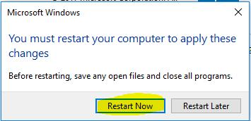 It is time to restart your computer to allow this to take