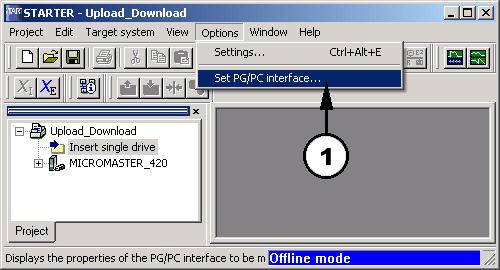4.3 Setting the communications link 4.3.1 Selecting the PG/PC interface Fig. 4.3.1: 1.