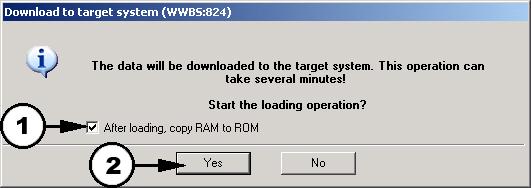 Download 5.1.2 Starting a parameter upload Fig. 5.1.2: 1. Set the checkmark for - After loading, copy RAM to ROM. 2.