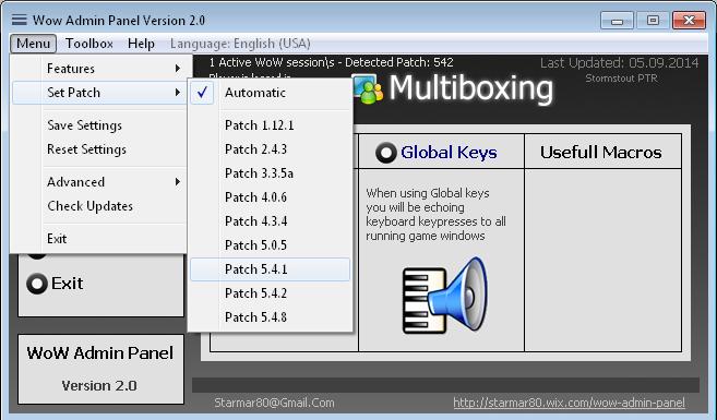 Menus Features Tag between client feature menus. Set Patch Allow you to manually set a patch that the client will relate to in case the Automatic detection system did not find it.