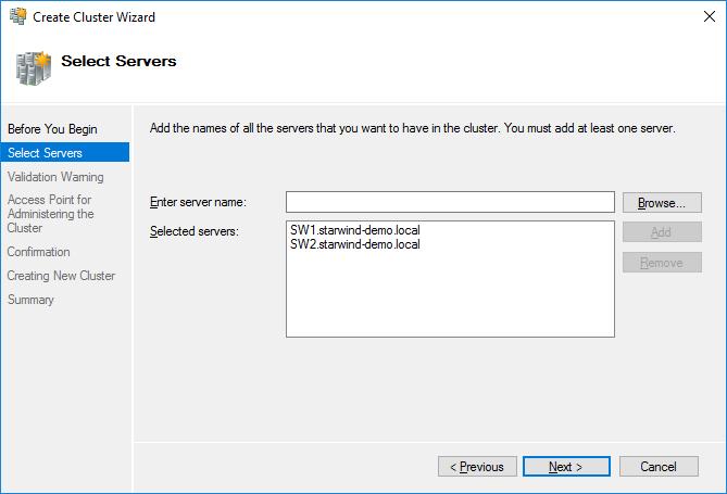 98. Specify the servers which should be added to the