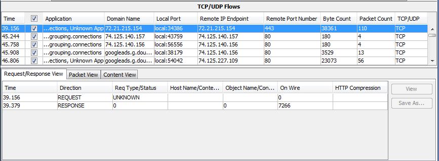 5.2.3.2 TCP/UDP Flows Table The Content Tabs appears below the Diagnostics Chart.
