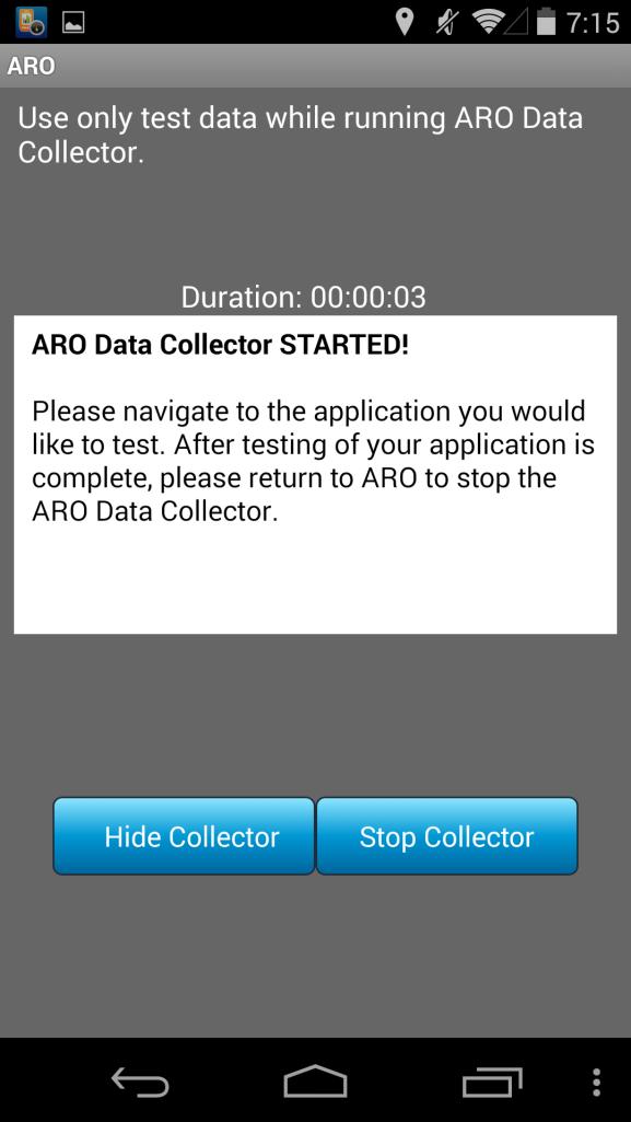 Figure 3-13: The ARO Data Collector Home screen. 11.