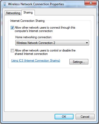 Figure 3-20: Setting Internet Connection Sharing.