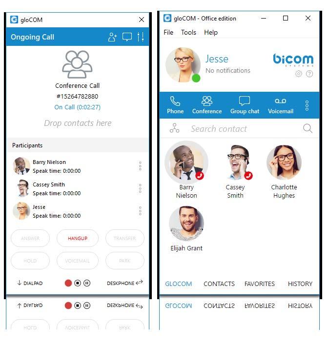 Online presence Set your presence status and availability in glocom. View other users presence and availability. Sync Outlook contacts with glocom.