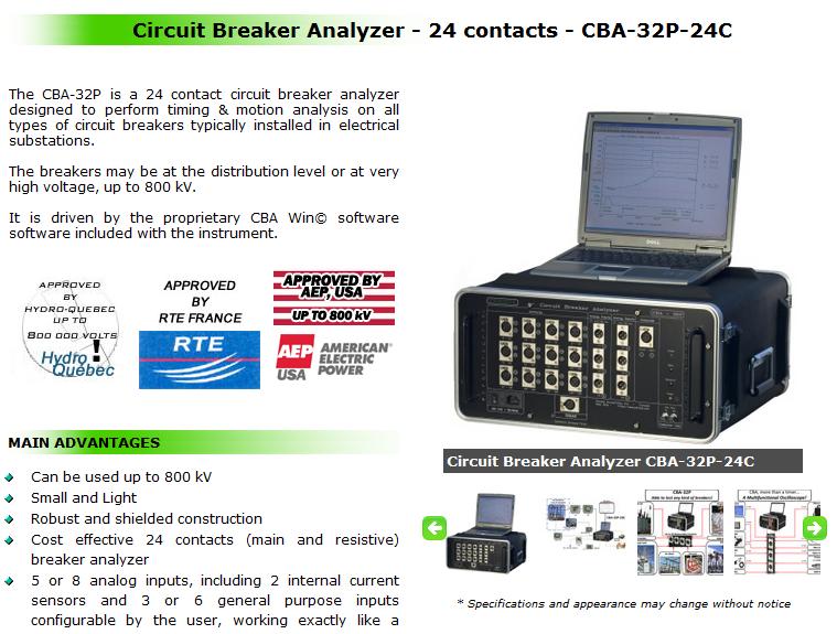 products menu, select CBA 32P Circuit Breaker Analyzer.