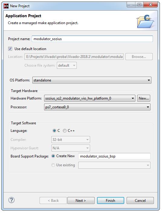 Select File -> New -> Application Project and the Application Project dialog box will appear.