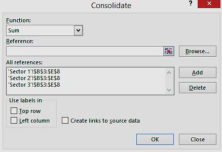 The Consolidate command fills the area as needed. 2. On the Data tab, in the Data Tools group, click Consolidate. 3.