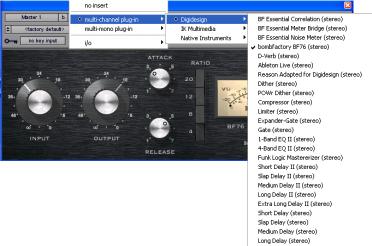 Category Organizes plug-ins by process category (such as EQ, Dynamics, and Delay), with individual plug-ins listed in the category submenus.