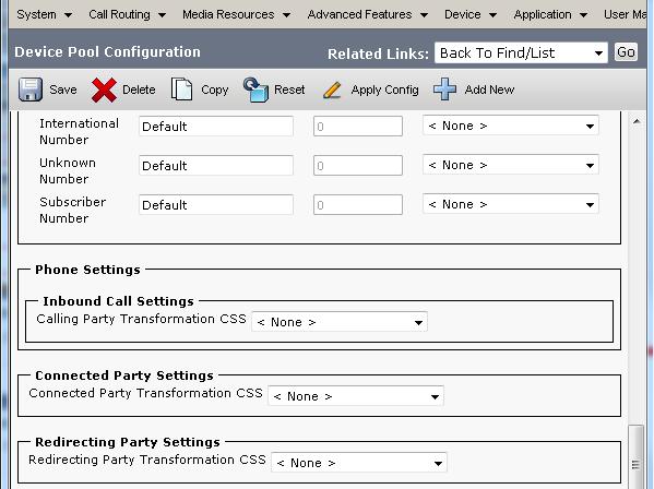 Added new Inbound Call Setting, Calling Party Transformation