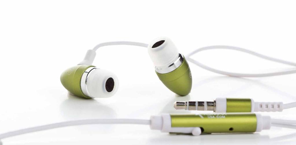 earphone 65 EP357 Stereo earphones with microphone. Ultra soft in-ear silicone tips block out sound for noise cancellation.