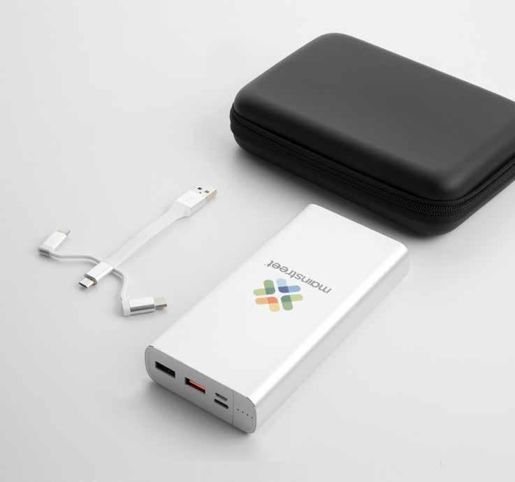 gift set 77 20,000 mah GP827 PC8203 + ED567 + P15. High capacity 20,000 mah Type C input/ output power bank and MFi Apple certified 3-in-1 cable tech gift set. Packaged in a nice zipper case.