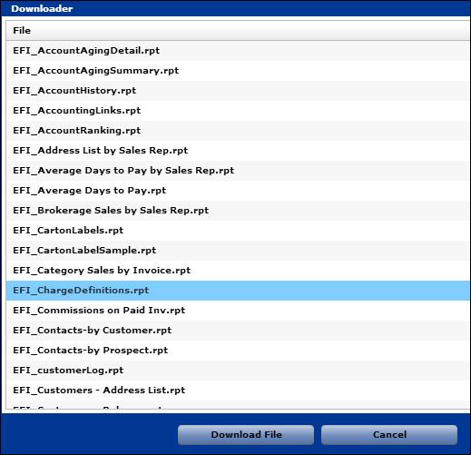 Procedures That Are Different in an EFI-Hosted Installation 23 The Downloader window opens and lists all the report files that are available for