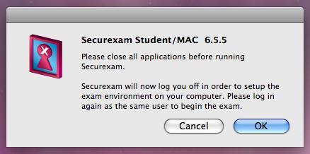 Securexam Student Taking an Exam: When Securexam Student/Mac is first started the
