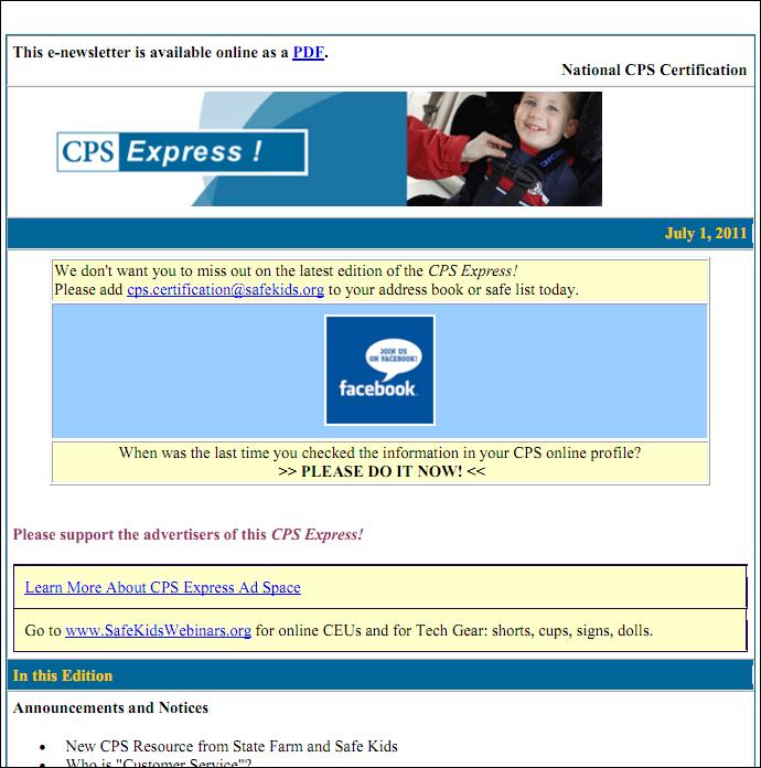 CPS Express! Twelve editions of the CPS Express! E-newsletter were sent out in 2011.