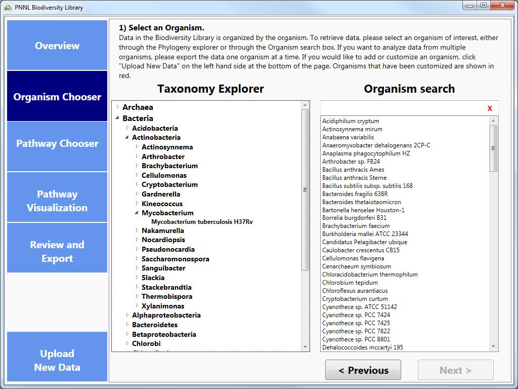 Select an Organism: You are able to select your desired organisms in one of two ways, either through the Taxonomy Explorer or by directly searching for the organism by name.
