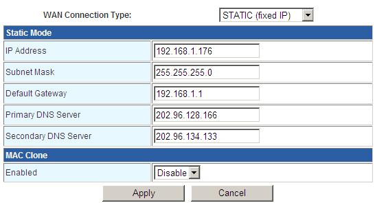 You should type the following parameters into the spaces provided: IP Address - Enter the IP address in dotted-decimal notation provided by your ISP.