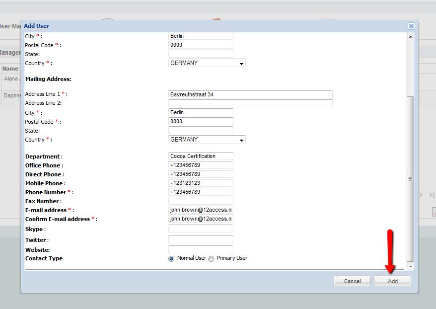 (5) Fill in the form with the user details and select the user type at the end of the form.