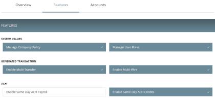 User Role Features The Features tab on the User Role Policy page lists the features assigned to a specific user.