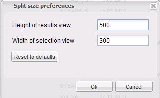 2.8 Page split preferences Using this dialog the view parts sizes for the current view can be changed. The settings are saved for each user and each view (e.g. News, each archive, Basket) and remain active when the user next logs in.
