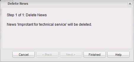4.3 Delete news Administrators and authors of news can delete these by selecting a news and selecting Delete from