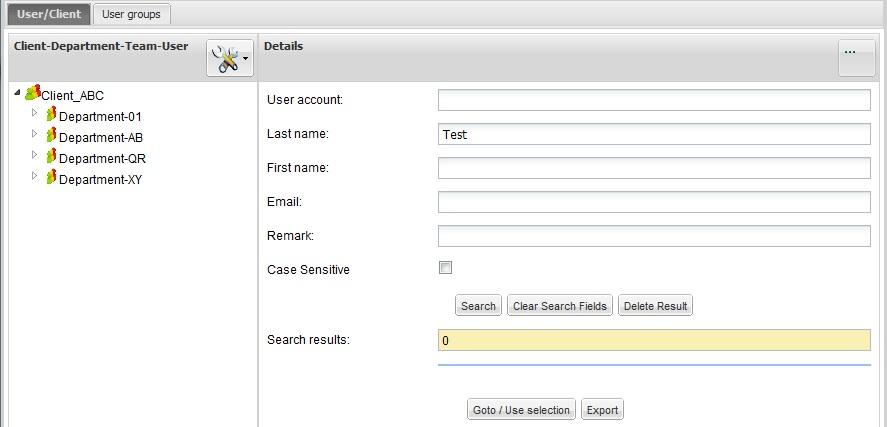 7.2.5 Search User Search user helps you to find a certain user in a complex client structure.