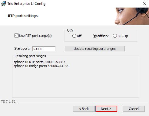 In the subsequent window enter the following settings: Use RPT port range(s): Check the box.