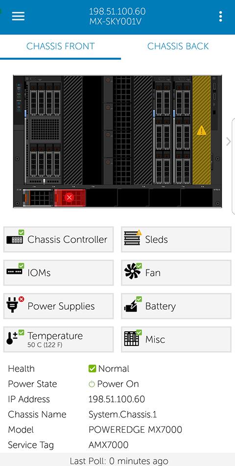 Figure 42. Chassis dashboard (phone view) 2 You can view the detail and status of the options mentioned below: Chassis Controller- View the MSM details.