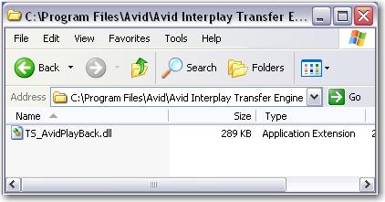 Delete the following files from the Avid Interplay Transfer Engine server in the directory searched and found previously: TS_PlaybackService.exe PlaybackService_IF.exe Delete files 5.
