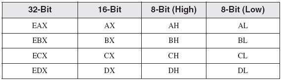 General-Purpose Registers (2) The processor can access four of the general registers AX, BX, CX, and DX These four registers are sometimes