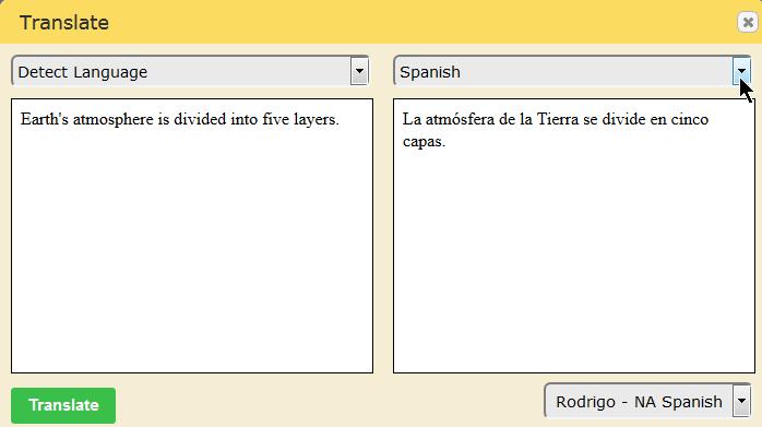 A readable dialog box will pop-up Dictionary: For Translation: Select the text you would like translated and click on the Translation button.