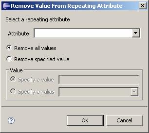 Managing Lifecycles Property Specify a value Specify an alias Description Select this option if you want the repeating attribute to be stored as a value, and enter the value.
