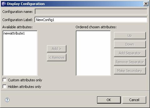 Managing Types Property Attributes in display configuration Description To change the order in which the tabs are displayed, select the tab name in the list, then click Up or Down to move the tab to