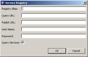 The Services Catalogs table lists the services that are currently configured. 3. To configure another service registry, click Add. The Service Registry dialog appears. 4.