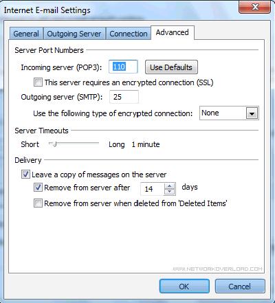 Make sure Incoming Server (POP3) is set to 110 Make sure Outgoing Server (SMPT) is set to 26 If you want mail to be removed from the server once it has downloaded to your computer, uncheck this.