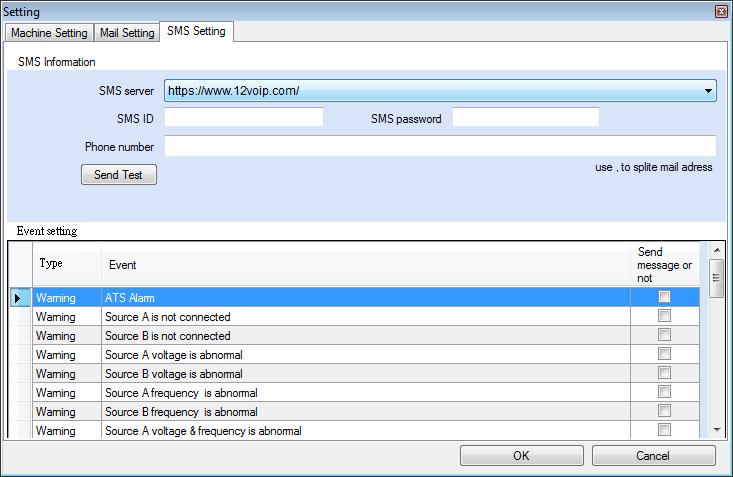 3.3. SMS Setting When the ATS Monitor detects a problem with the ATS a SMS message can be sent to the user using the SMS information and Event setting below. Sending a SMS will incur additional fees.