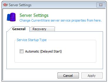 2.10 Server Settings Use the Server Settings to change the CurrentWare Server service start