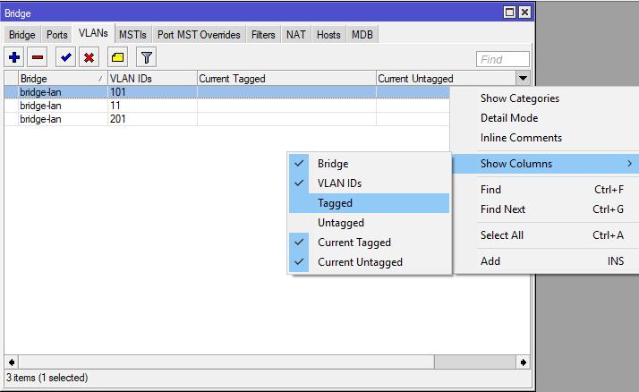 VLAN Configuration TIP Add extra columns to